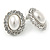 Bridal White Glass Pearl, Clear Crystal Oval Stud Earrings In Rhodium Plated Metal - 22mm L - view 4