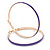 60mm Large Purple Enamel Hoop Earrings In Gold Tone - view 2