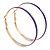 60mm Large Purple Enamel Hoop Earrings In Gold Tone