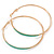 60mm Large Slim Teal Green Enamel Hoop Earrings In Gold Tone - view 5