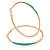 60mm Large Slim Teal Green Enamel Hoop Earrings In Gold Tone - view 2