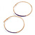 60mm Large Slim Purple Enamel Hoop Earrings In Gold Tone - view 6