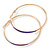 60mm Large Slim Purple Enamel Hoop Earrings In Gold Tone - view 5