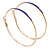 60mm Large Slim Purple Enamel Hoop Earrings In Gold Tone