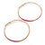 60mm Large Slim Fuchsia Enamel Hoop Earrings In Gold Tone - view 6