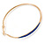 60mm Large Slim Blue Enamel Hoop Earrings In Gold Tone - view 3
