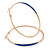 60mm Large Slim Blue Enamel Hoop Earrings In Gold Tone - view 2