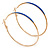 60mm Large Slim Blue Enamel Hoop Earrings In Gold Tone