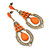 Vintage Inspired Orange/ Cream Acrylic Bead Chandelier Earrings In Antique Gold Tone Metal - 80mm L