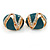 Oval Teal Green Enamel, Clear Crystal Clip On Earrings In Gold Plating - 20mm L - view 6