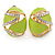 Oval Lime Green Enamel, Clear Crystal Clip On Earrings In Gold Plating - 20mm L - view 4
