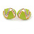 Oval Lime Green Enamel, Clear Crystal Clip On Earrings In Gold Plating - 20mm L - view 6