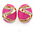 Oval Magenta Pink Enamel, Clear Crystal Clip On Earrings In Gold Plating - 20mm L - view 10