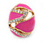 Oval Magenta Pink Enamel, Clear Crystal Clip On Earrings In Gold Plating - 20mm L - view 9