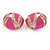 Oval Magenta Pink Enamel, Clear Crystal Clip On Earrings In Gold Plating - 20mm L - view 11