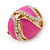Oval Magenta Pink Enamel, Clear Crystal Clip On Earrings In Gold Plating - 20mm L - view 7
