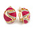 Oval Magenta Pink Enamel, Clear Crystal Clip On Earrings In Gold Plating - 20mm L - view 2
