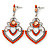 Orange Acrylic Bead, Clear Crystal Chandelier Earrings In Silver Tone - 60mm L - view 7
