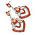 Orange Acrylic Bead, Clear Crystal Chandelier Earrings In Silver Tone - 60mm L