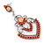 Orange Acrylic Bead, Clear Crystal Chandelier Earrings In Silver Tone - 60mm L - view 5