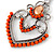 Orange Acrylic Bead, Clear Crystal Chandelier Earrings In Silver Tone - 60mm L - view 3