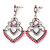 Lavender/ Pink Acrylic Bead, Clear Crystal Chandelier Earrings In Silver Tone - 60mm L - view 6