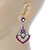 Lavender/ Pink Acrylic Bead, Clear Crystal Chandelier Earrings In Silver Tone - 60mm L - view 7