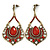 Vintage Inspired Red Acrylic Bead, Clear Crystal Chandelier Earrings In Gold Tone - 80mm L - view 6