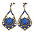 Vintage Inspired Blue Acrylic Bead, Clear Crystal Chandelier Earrings In Gold Tone - 80mm L