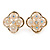 Gold Tone Cream Acrylic, Clear Crystal Floral Stud Earrings - 16mm
