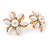 White Acrylic, Crystal Flower Stud Earrings In Gold Tone - 20mm D - view 5
