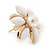 White Acrylic, Crystal Flower Stud Earrings In Gold Tone - 20mm D - view 2