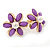 Purple Acrylic, Crystal Flower Stud Earrings In Gold Tone - 20mm D - view 4