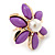 Purple Acrylic, Crystal Flower Stud Earrings In Gold Tone - 20mm D - view 2