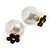 Gold Tone Front Back Earrings with Classic Faux Pearl 16mm and Black Acrylic Flower Features - view 2