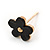 Gold Tone Front Back Earrings with Classic Faux Pearl 16mm and Black Acrylic Flower Features - view 6