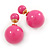 Hot Pink Acrylic 4-13mm Double Ball Stud Earrings In Gold Tone Metal