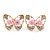 Gold Plated, Crystal with Pink Flowers Stud Butterfly Earrings - 20mm W - view 5
