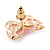Gold Plated, Crystal with Pink Flowers Stud Butterfly Earrings - 20mm W - view 4