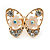 Gold Plated, Crystal with Nude Flowers Stud Butterfly Earrings - 20mm W - view 4