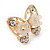 Gold Plated, Crystal with Nude Flowers Stud Butterfly Earrings - 20mm W - view 2