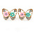 Gold Plated, Crystal with Pink/ Teal Flowers Stud Butterfly Earrings - 20mm W - view 5