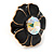 Black Enamel Crystal Daisy Stud Earrings In Gold Tone - 15mm D - view 2