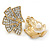Gold Plated Clear Austrian Crystal Geometric Clip On Earrings - 20mm L - view 3