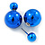 Mirrored Blue Acrylic 7-15mm Double Ball Stud Earrings In Silver Tone Metal - view 2