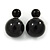 Black Acrylic 7-15mm Double Ball Stud Earrings In Silver Tone Metal