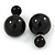 Black Acrylic 7-15mm Double Ball Stud Earrings In Silver Tone Metal - view 2