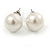 9mm Classic White Lustrous Faux Pearl Stud Earrings In Silver Tone Metal - view 3