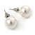 9mm Classic White Lustrous Faux Pearl Stud Earrings In Silver Tone Metal
