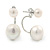 5mm/ 10mm Silver Plated Double Pearl Half Circle Stud Earrings - 23mm L